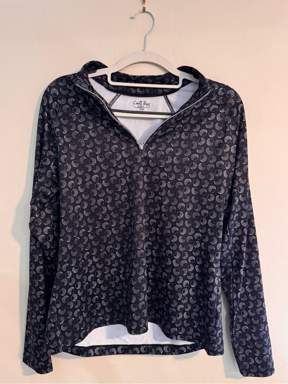 Coral Bay Golf Zip-Front Long Sleeve Top with Golf Ball Novelty Design Size PM